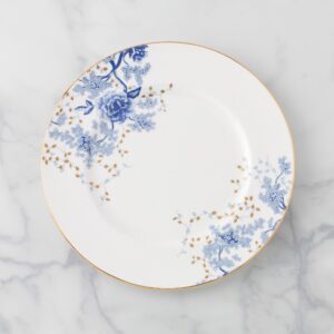 Blue Floral Bone China Dinner Plate with Gold Trim