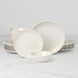 White Scalloped Stoneware Dinnerware Set, 18-Piece